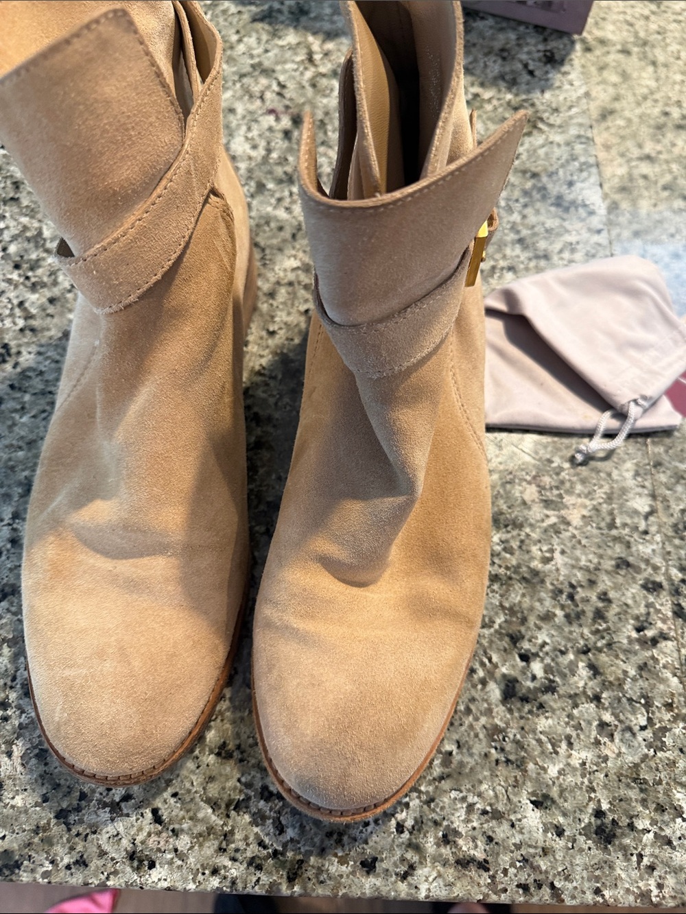 Tory Burch Women’s Suede Ankle Booties in Tan with Strap Detail